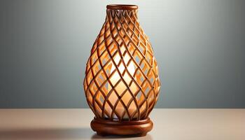 AI generated An antique glass vase, a single elegant decoration on wood generated by AI photo
