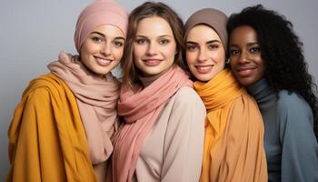 AI generated Smiling young women in hijab, beauty looking at camera generated by AI photo