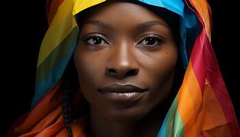 ai generado hermosa joven africano mujer en tradicional ropa, mirando con confianza a cámara generado por ai foto