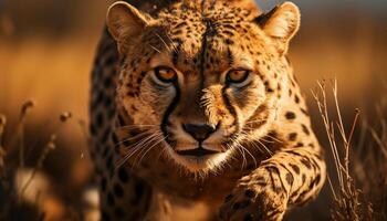 AI generated Majestic cheetah in the wild, staring at camera, African beauty generated by AI photo