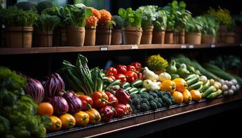 AI generated Fresh, healthy vegetables in a variety of colors fill the shelves generated by AI photo