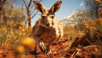 AI generated Cute rabbit in meadow, looking at camera, enjoying summer generated by AI photo