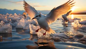 AI generated Seagull flying freely, wings spread, reflecting beauty in nature generated by AI photo