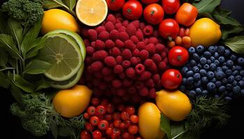 AI generated Freshness of nature bounty citrus, berries, vegetables, vibrant colors generated by AI photo