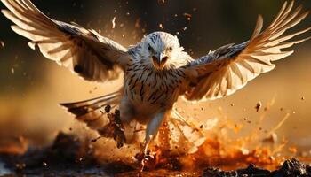 AI generated Majestic bird of prey spreads wings in tranquil sunset generated by AI photo