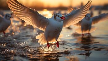 ai generado Gaviota volador libremente, alas desparramar, reflejando belleza en naturaleza generado por ai foto