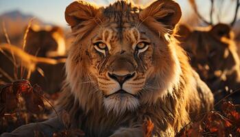 ai generado majestuoso leona se esconde en llanura vista, alerta mirando lejos generado por ai foto