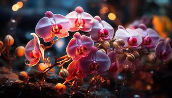 AI generated The vibrant pink orchid blossoms in nature elegant bouquet generated by AI photo