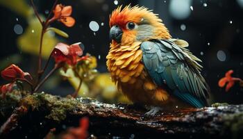 ai generado un linda guacamayo encaramado en un rama en el selva generado por ai foto