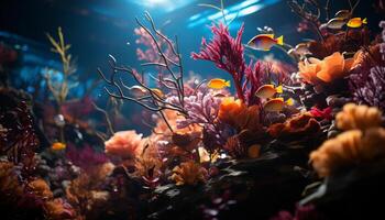 AI generated Vibrant underwater reef showcases multi colored fish and coral beauty generated by AI photo