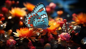 AI generated Vibrant butterfly on yellow flower, showcasing nature elegance and beauty generated by AI photo