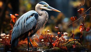 AI generated A yellow egret perching on a branch, looking for fish generated by AI photo