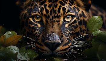 AI generated Tiger fierce gaze captures beauty of wild nature in rainforest generated by AI photo