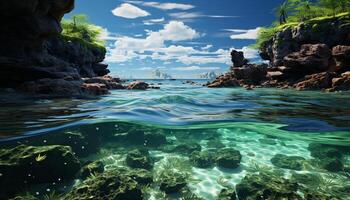 AI generated Tropical underwater landscape fish, coral, and clear blue water generated by AI photo