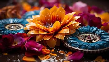 AI generated Indian culture celebrates spirituality with a colorful flower decoration generated by AI photo