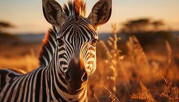 AI generated Zebra family grazing on African plain, nature striped beauty generated by AI photo