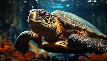 AI generated A cute turtle swimming in the blue underwater beauty generated by AI photo