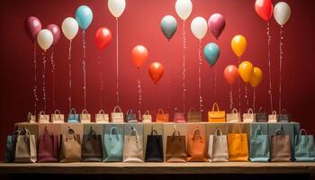 AI generated Large collection of colorful balloons in a vibrant party store generated by AI photo