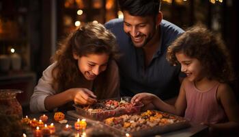 ai generado un alegre familia celebrando Navidad, sonriente y jugando juntos generado por ai foto