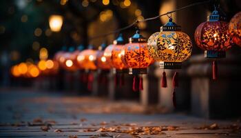AI generated Chinese lanterns illuminate the night, symbolizing spirituality and tradition generated by AI photo