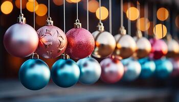ai generado brillante Navidad ornamento decora invierno árbol con vibrante colores generado por ai foto