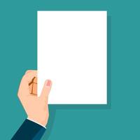 holding a blank sheet of paper. vector