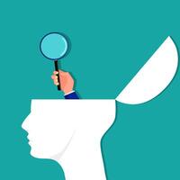 A person with a magnifying glass on his head. Surveyors and analyzers vector