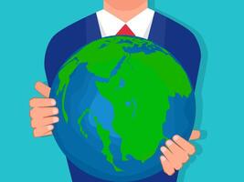 holding a globe. Isolated on the background vector