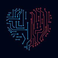 Heart circuit board technology pattern vector