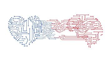 The heart shaped circuit board technology pattern vector