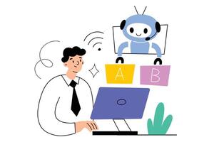AI helps human, artificial intelligence solution vector