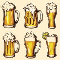 Glass lager beer set collection vector illustration