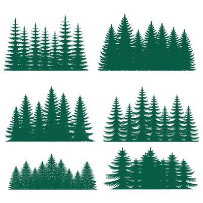 Pine tree silhouette element set collection