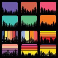 Vintage retro pine tree silhouette set collection vector