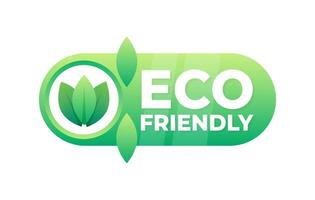 Green badge with leaf design promoting eco-friendly products and sustainable practices vector