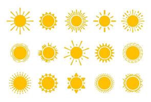 Vibrant array of stylized sun icons with various rays and designs on a white background vector