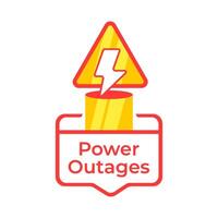 Iconic representation of a power outage warning with a lightning bolt sign and a caution label vector