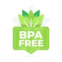 BPA Free badge with leaf graphics, indicating the absence of Bisphenol A in products. vector