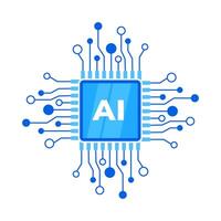 AI Processor Chip. Artificial intelligence circuit. Machine learning. CPU processor. Vector illustration