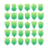Collection of green shield shapes with checkmarks, representing safety, security, and verification vector