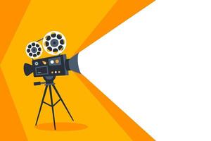 Graphic representation of an old-fashioned film projector casting light on a bright orange background vector