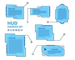 azul futurista hud aviso monitor interfaz elementos con varios geométrico formas ciencia fi usuario interfaz para juego de azar ux ui vector ilustración