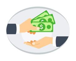 Hand giving cash to another hand, symbolizing payment, transaction, or financial assistance vector