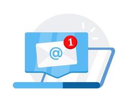 Email message on laptop screen. Message reminder, Newsletter. Notification on computer. Vector illustration.