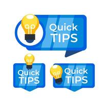 Banners with a light bulb icon for Quick Tips , conveying helpful advice in a friendly, accessible manner vector