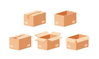 Delivery, Shipping packaging open and closed box. Mail containers in various shapes. Vector illustration