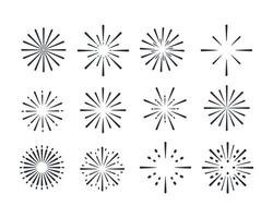 Sunburst set. Starburst ray or firework design elements. Vector illustration