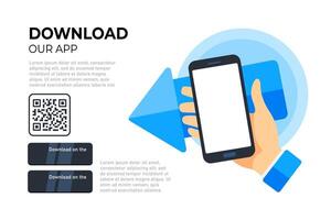 fácil acceso a tecnología descargar nuestra aplicación promoción con qr código y teléfono inteligente ilustración vector