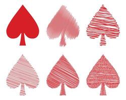 Set of red spade vector shapes. Red Hand drawn spade vector illustration. Poker card game vector