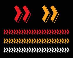 Set of red and yellow arrow signs, abstract arrow, chevron. Arrow Design, Striped direction, vector illustration